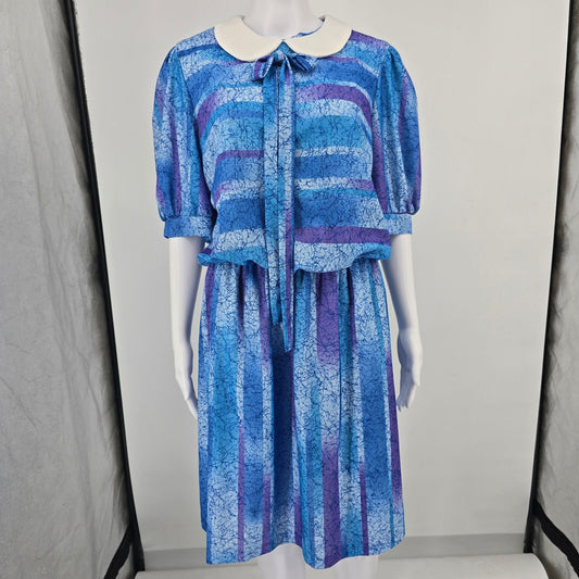 Vintage 1980s Trifles Abstract Watercolor Print Blouson Dress (Size 14/L)