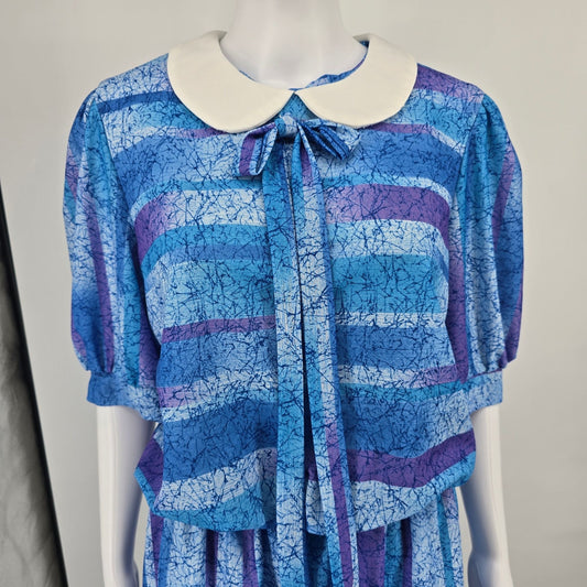 Vintage 1980s Trifles Abstract Watercolor Print Blouson Dress (Size 14/L)