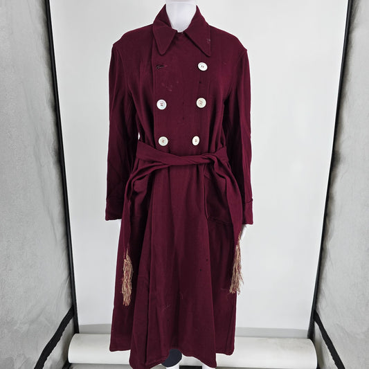 Distressed Vintage 1940s Unbranded Burgundy Wool Double-Breasted Coat (L)