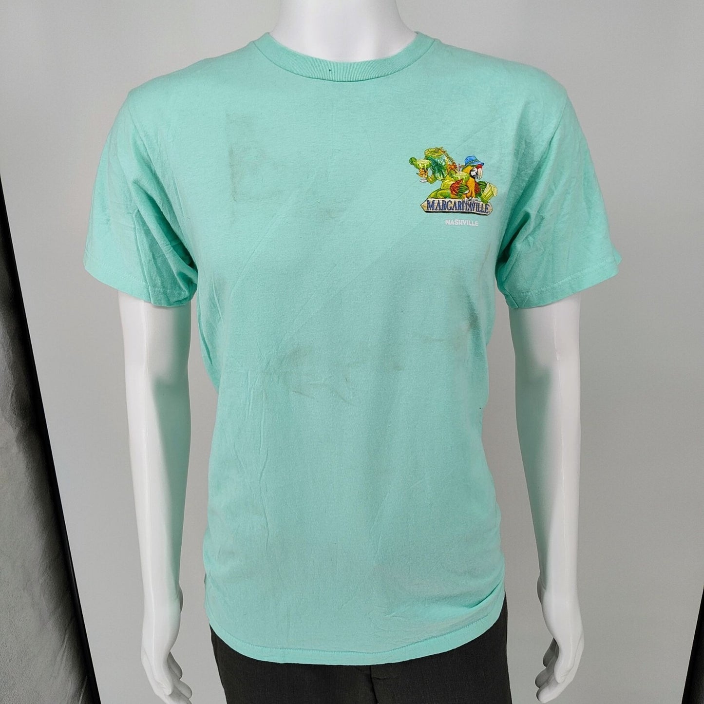 Margaritaville Nashville Back Song Name Signs Aqua Graphic T-Shirt (M) *FLAWED*