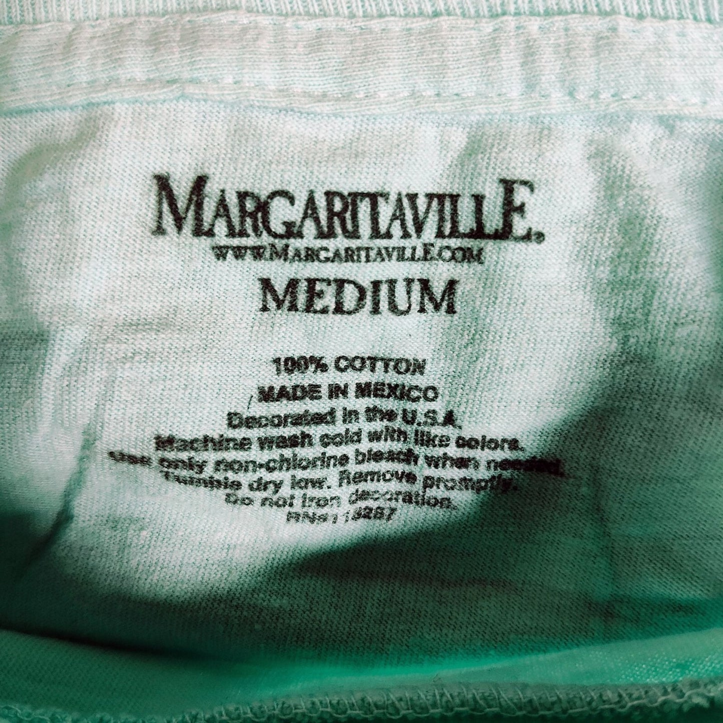 Margaritaville Nashville Back Song Name Signs Aqua Graphic T-Shirt (M) *FLAWED*