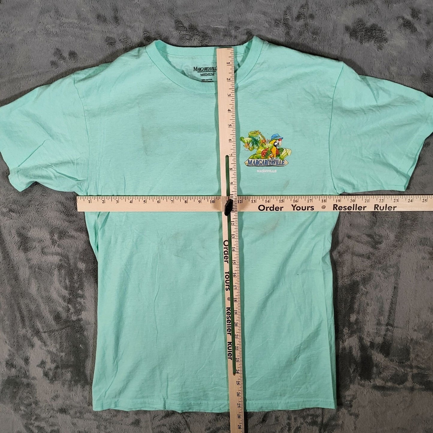 Margaritaville Nashville Back Song Name Signs Aqua Graphic T-Shirt (M) *FLAWED*