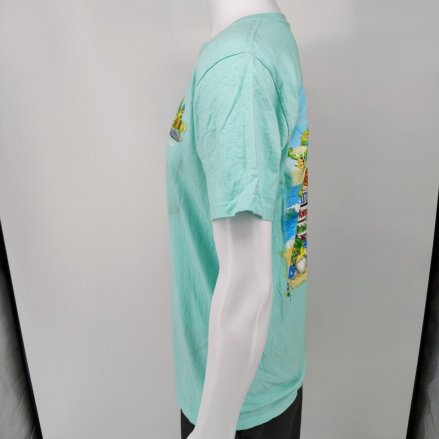 Margaritaville Nashville Back Song Name Signs Aqua Graphic T-Shirt (M) *FLAWED*
