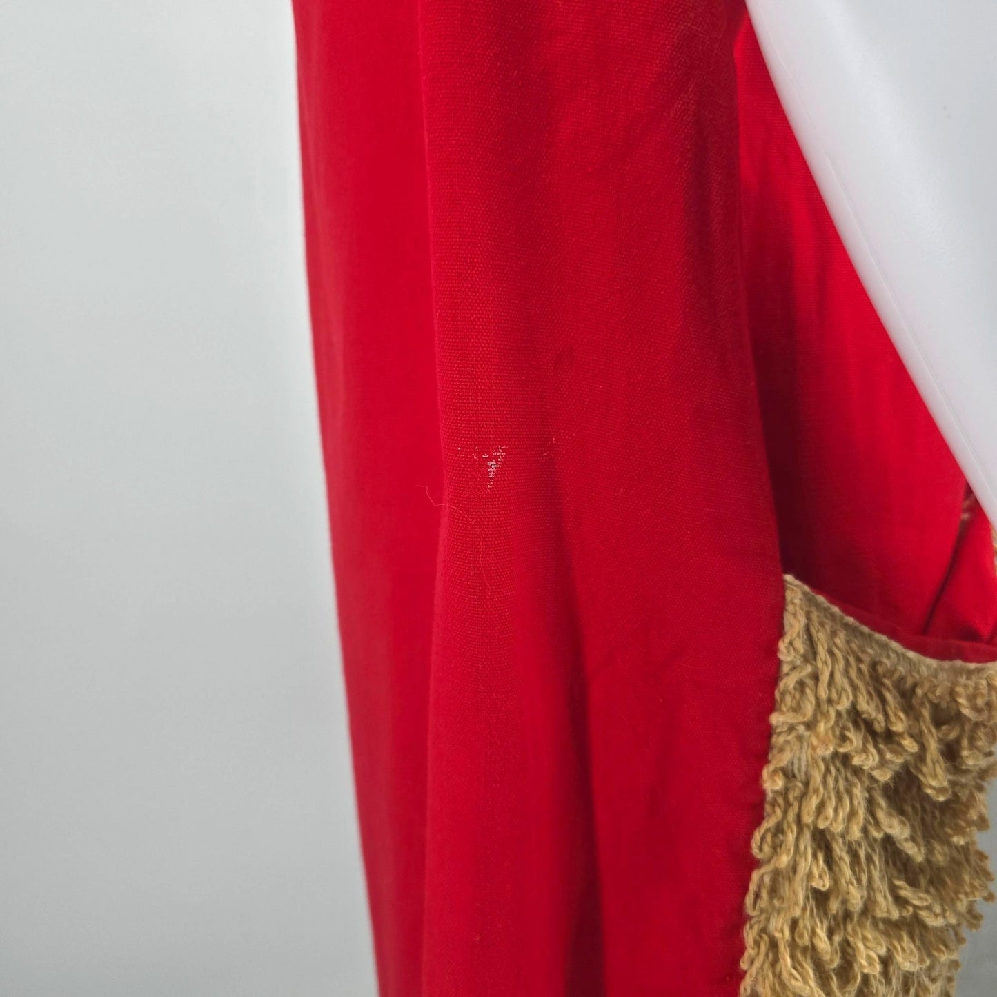 Vintage 1960s Red Button-Front Fringe Pocket Sleeveless Shift Dress (XL)