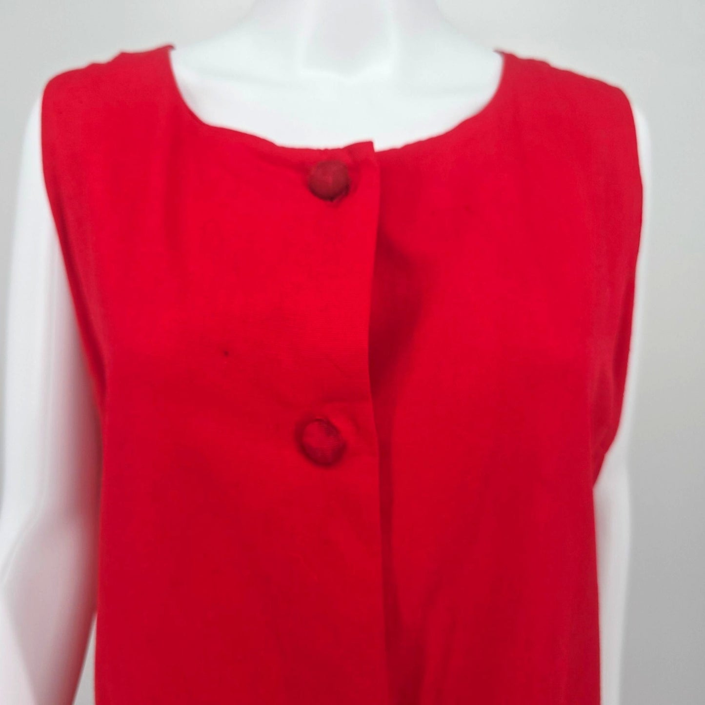 Vintage 1960s Red Button-Front Fringe Pocket Sleeveless Shift Dress (XL)