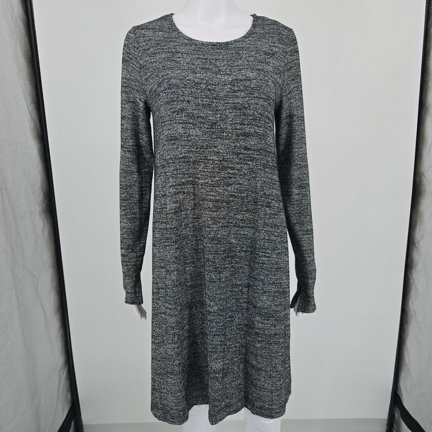 Gap Holiday 2017 Silver Jersey Knit Long Sleeve Metallic Swing Dress (S)