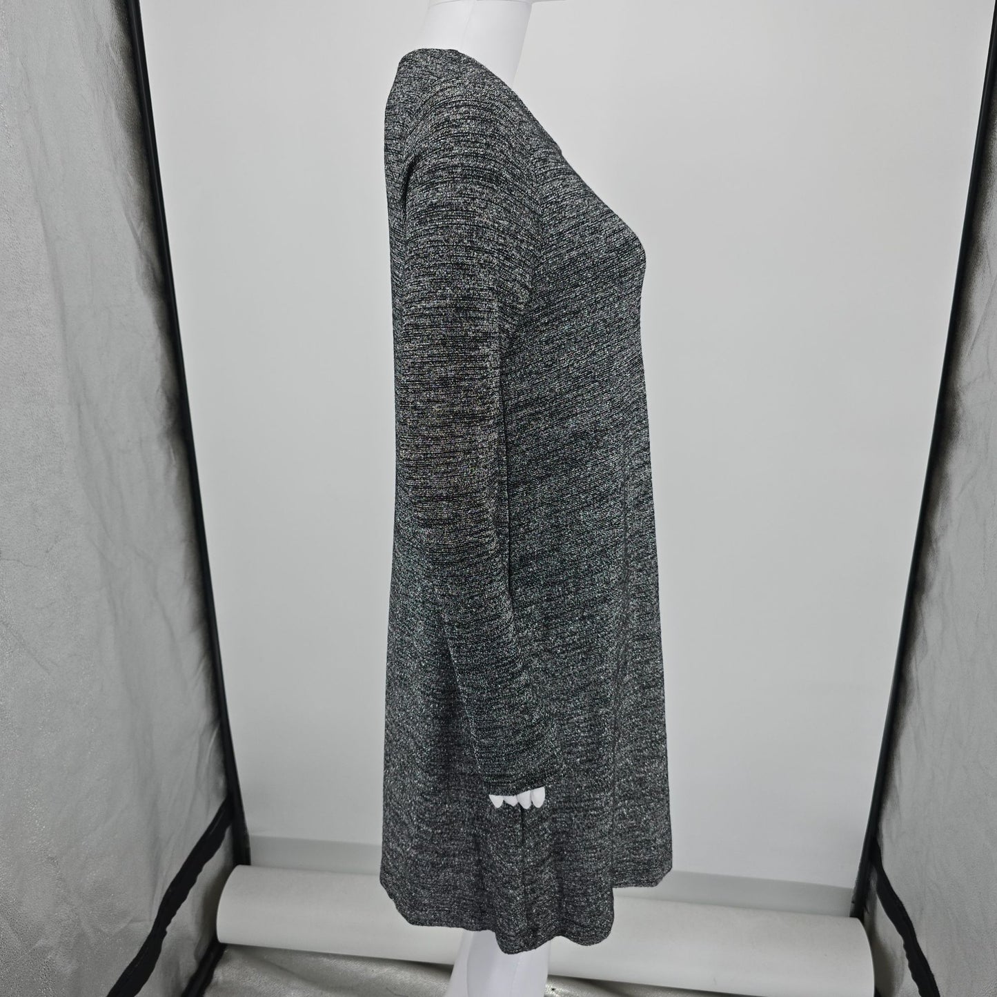 Gap Holiday 2017 Silver Jersey Knit Long Sleeve Metallic Swing Dress (S)