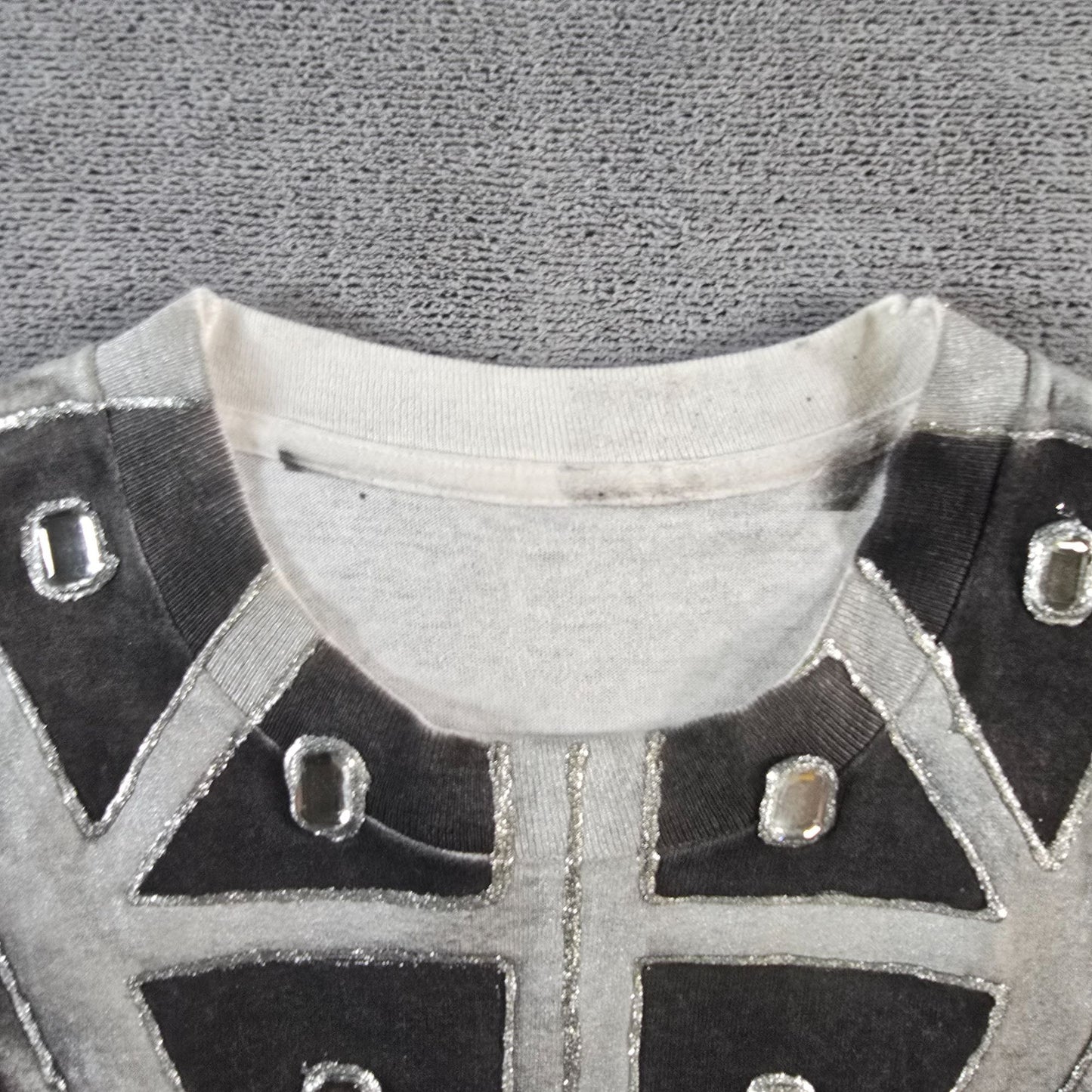 Vintage 1980s Handmade DIY Western Fringe & Rhinestones Wearable Art T-Shirt (S)