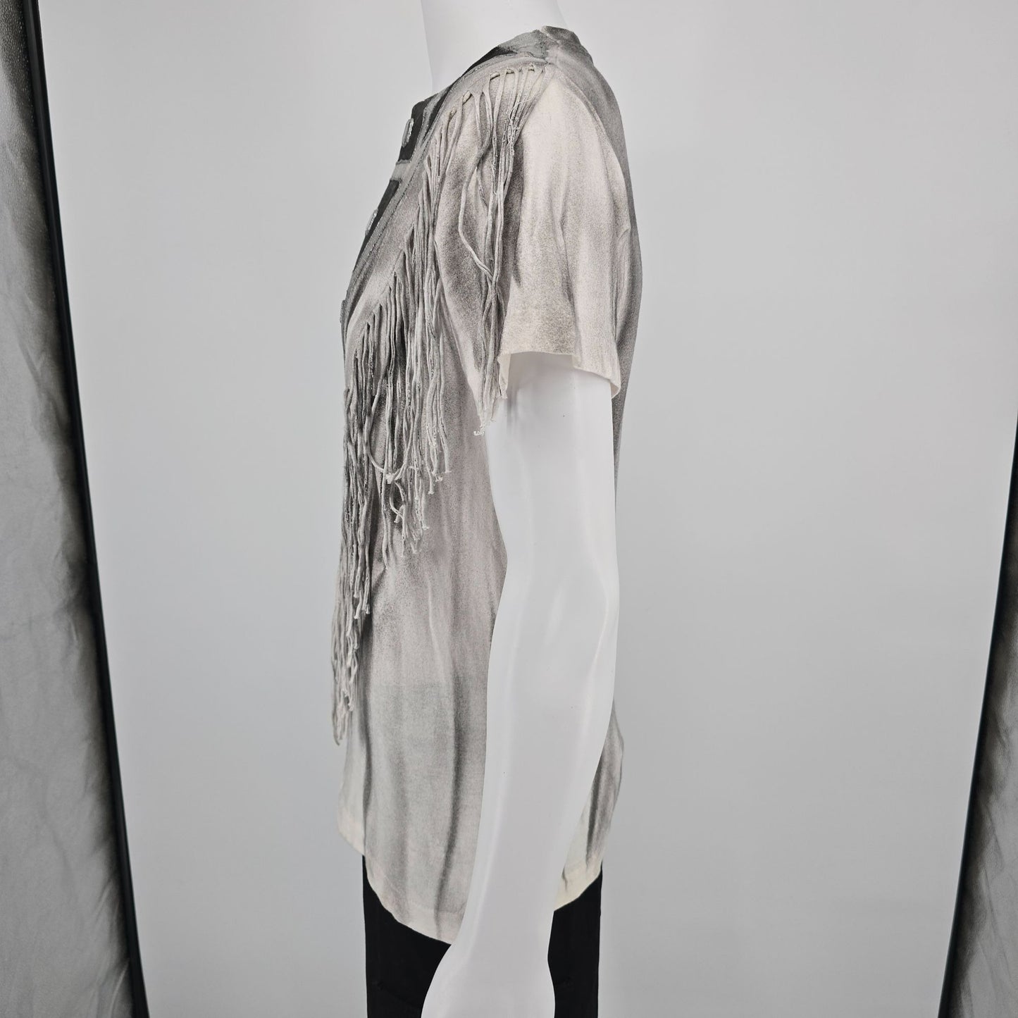 Vintage 1980s Handmade DIY Western Fringe & Rhinestones Wearable Art T-Shirt (S)
