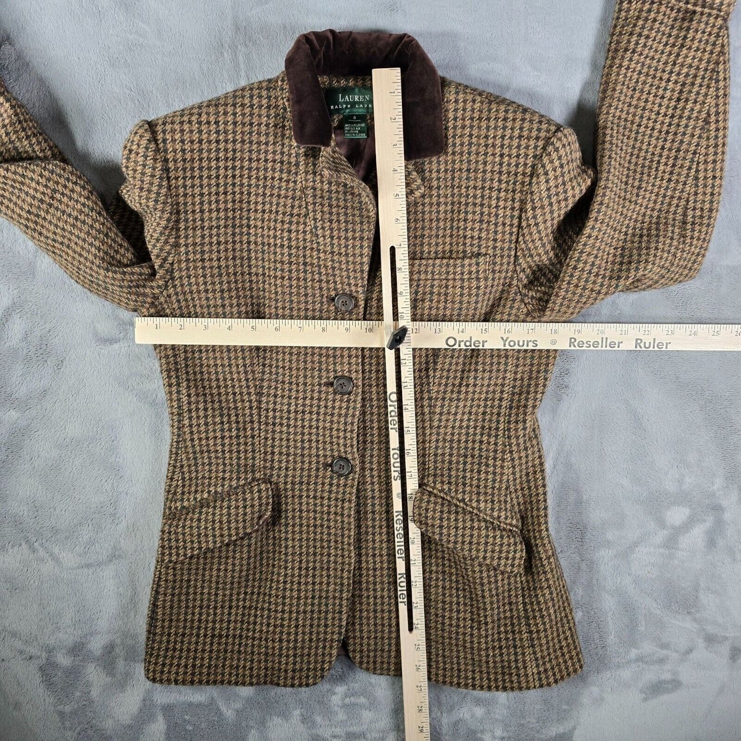 Vintage 90s Lauren Ralph Lauren Brown Houndstooth Wool/Silk Blazer Jacket (8)