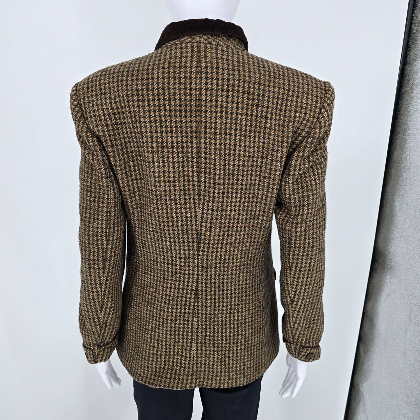 Vintage 90s Lauren Ralph Lauren Brown Houndstooth Wool/Silk Blazer Jacket (8)