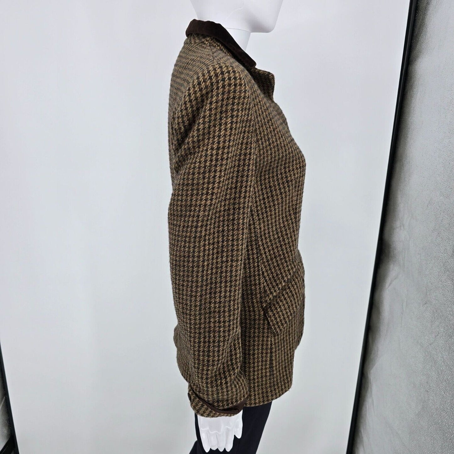 Vintage 90s Lauren Ralph Lauren Brown Houndstooth Wool/Silk Blazer Jacket (8)