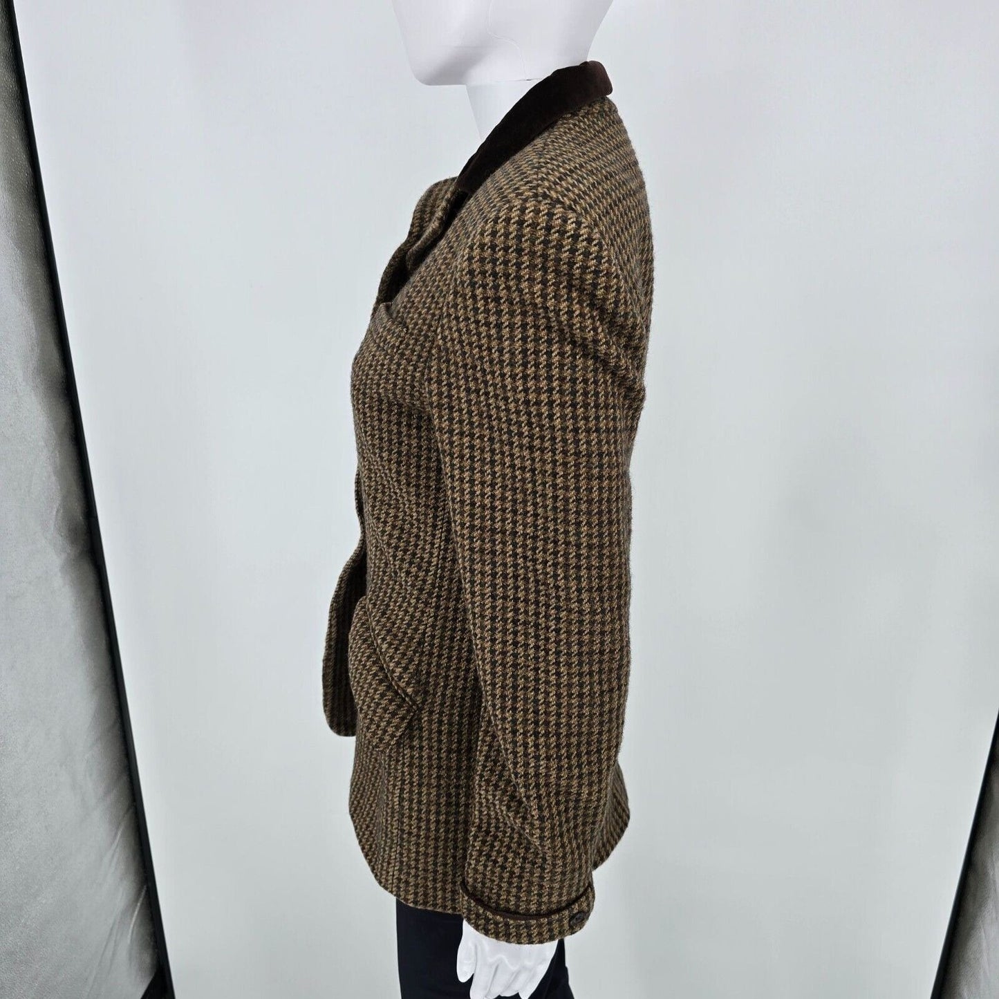 Vintage 90s Lauren Ralph Lauren Brown Houndstooth Wool/Silk Blazer Jacket (8)