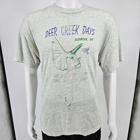 Thrashed Vintage 1990s Deer Creek Days Glenrock, Wyoming Graphic T-Shirt (XL)
