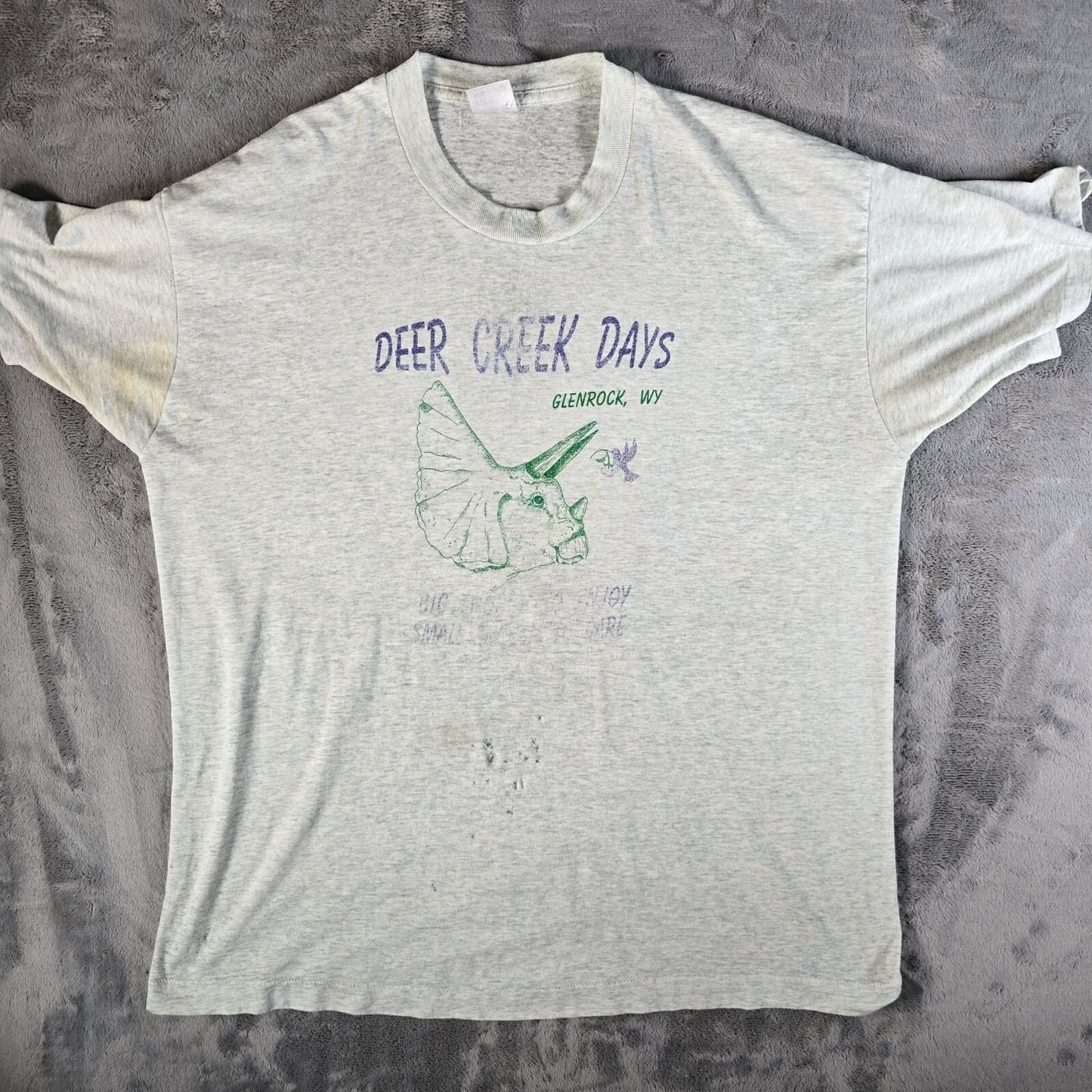 Thrashed Vintage 1990s Deer Creek Days Glenrock, Wyoming Graphic T-Shirt (XL)