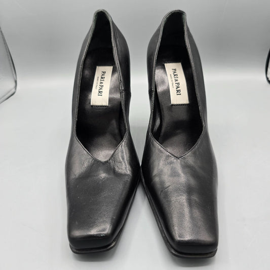 Vintage 1990s Deadstock Pari & Pari Black Nappa Leather Square-Toe Pumps (7B)
