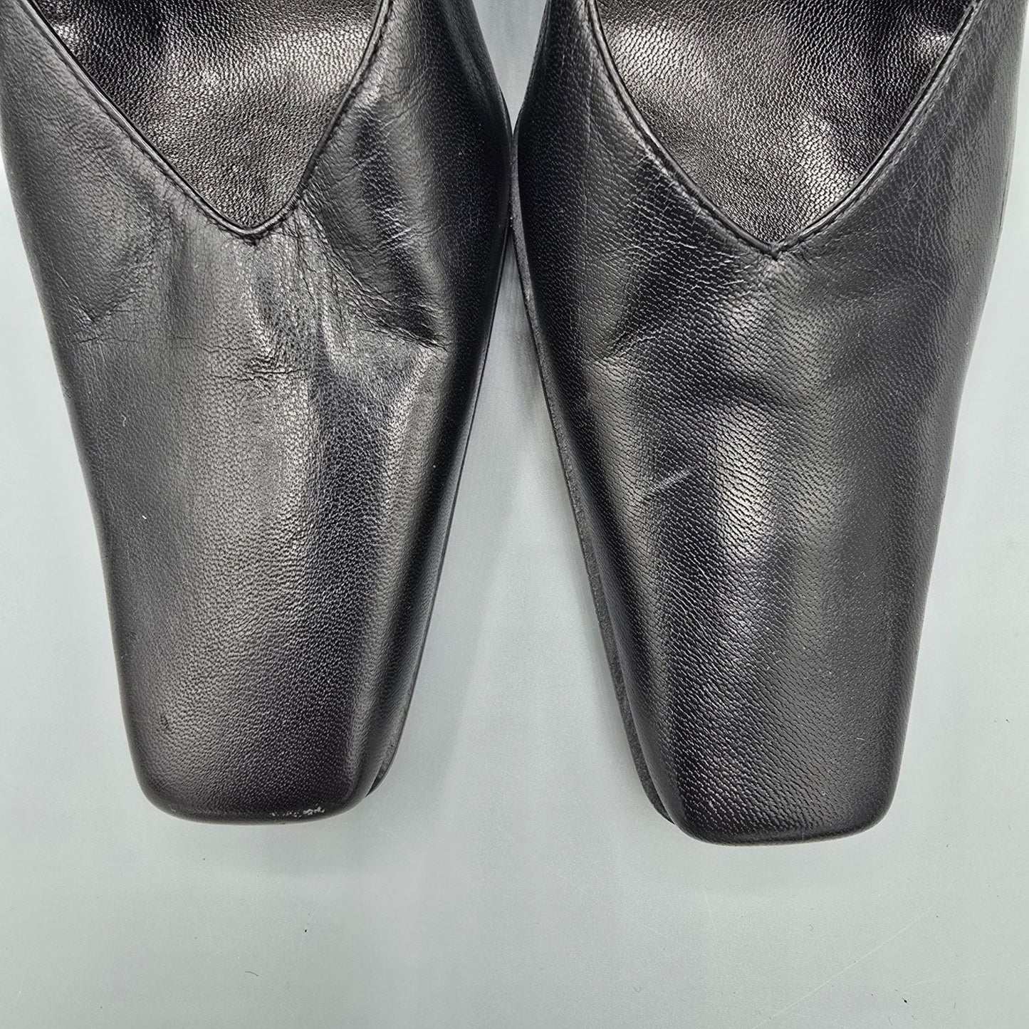 Vintage 1990s Deadstock Pari & Pari Black Nappa Leather Square-Toe Pumps (7B)