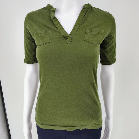 Old Navy Women's Army Green V-Neck Collared Cotton Shirt With Pockets (Small)