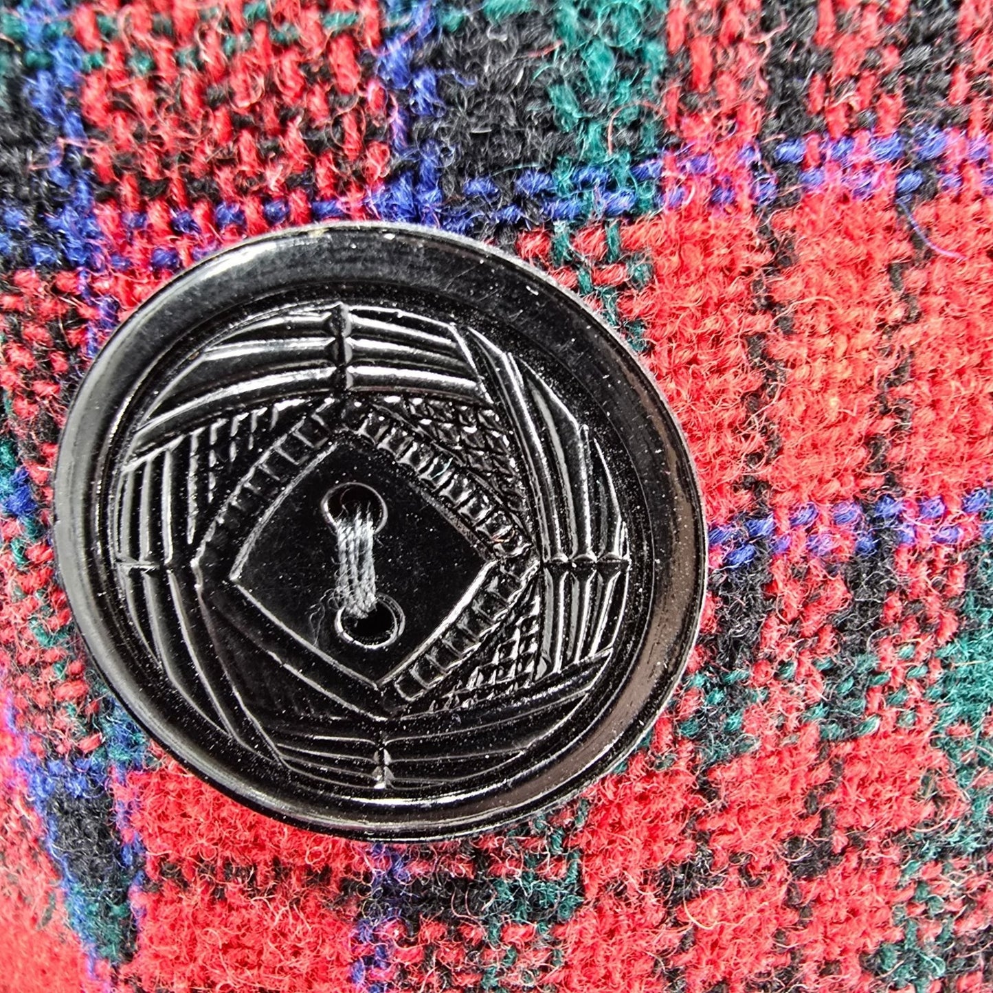 Vintage 1940s Raymond New York Velvet Collar Tartan Plaid Wool Long Coat (S)