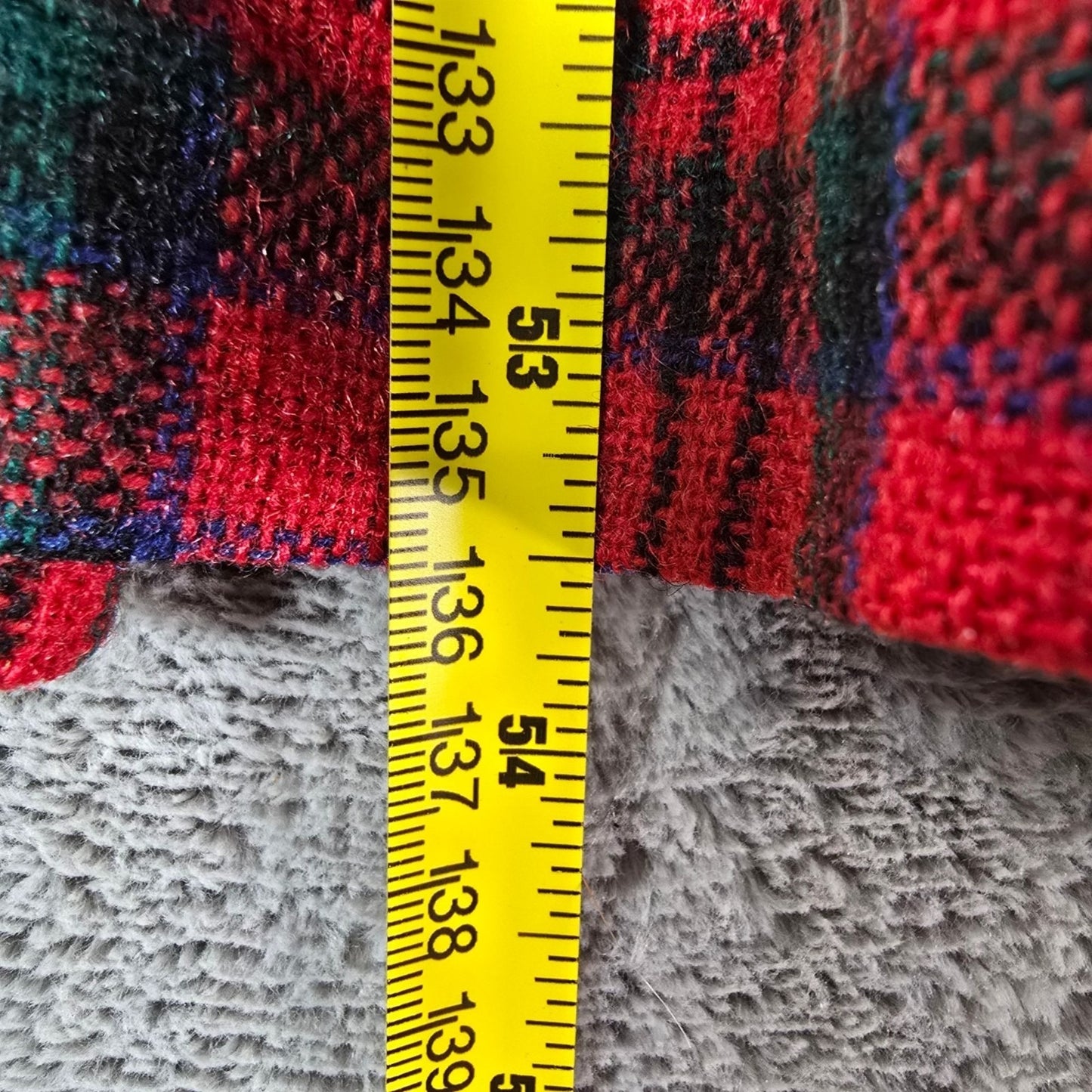 Vintage 1940s Raymond New York Velvet Collar Tartan Plaid Wool Long Coat (S)