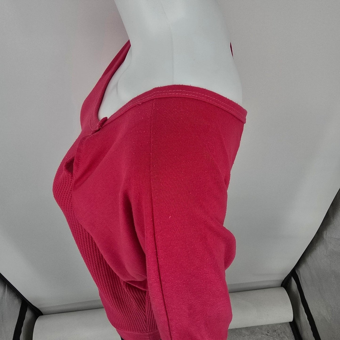 Vintage 1980s Miss Kalico California Pink Waffle Knit Batwing Pullover Top (M)