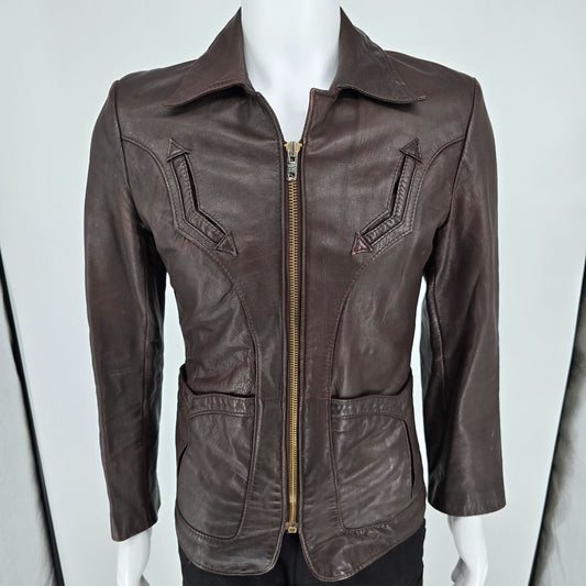 Vintage 1970s Chess King Brown Western Leather Jacket (XS/S)