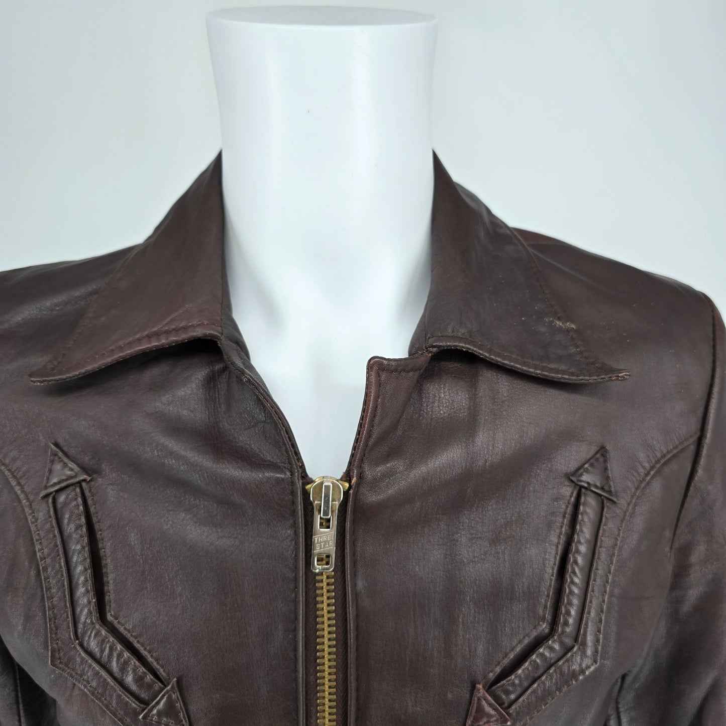 Vintage 1970s Chess King Brown Western Leather Jacket (XS/S)