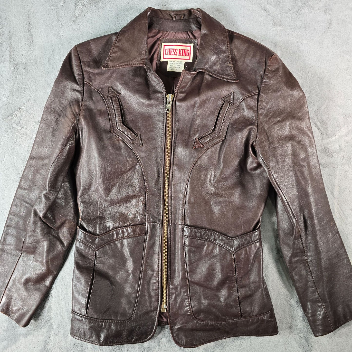 Vintage 1970s Chess King Brown Western Leather Jacket (XS/S)