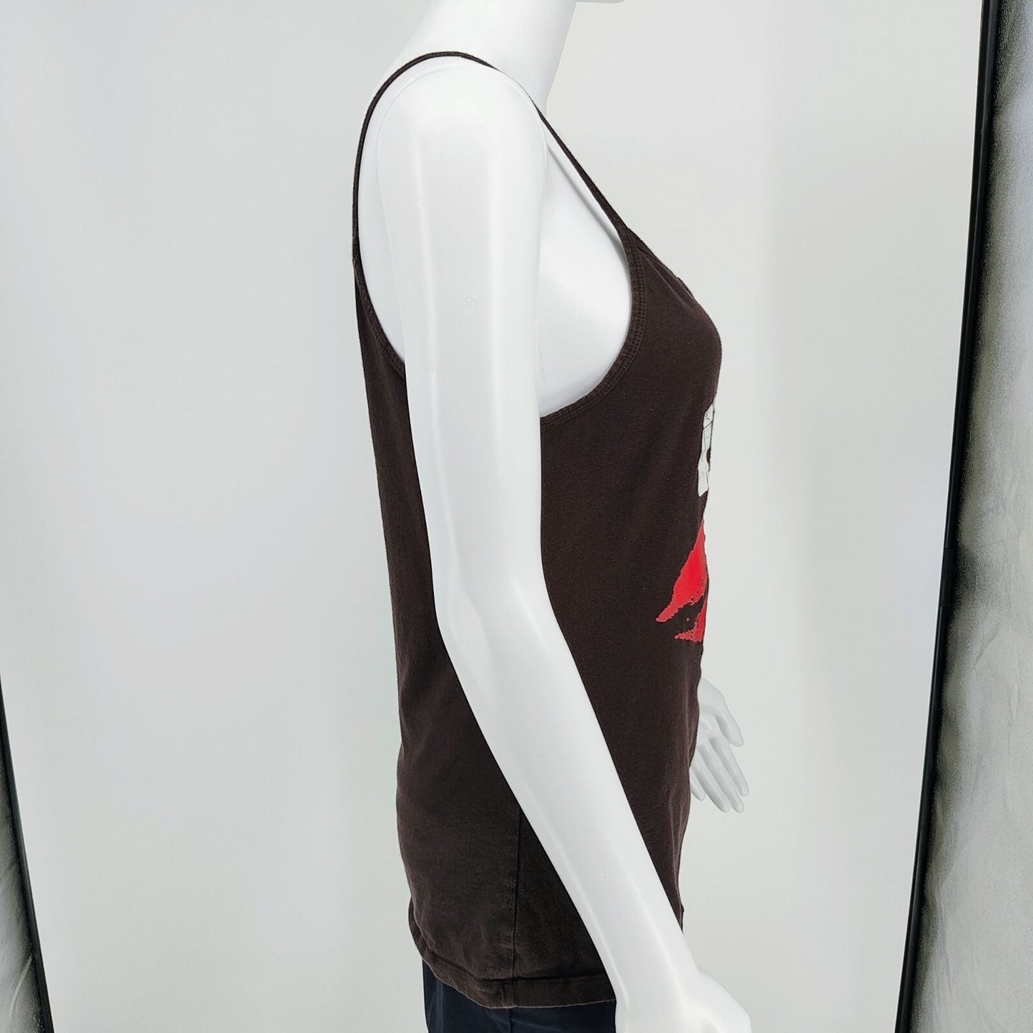 Bella "Don't Kiss & Tell" Lips Graphic Brown Spaghetti Strap Tank Top (XL)