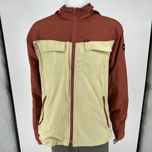 RVCA Men's Two-Tone Red/Cream Polyamide Shell Bay Blocker Windbreaker Jacket -XL