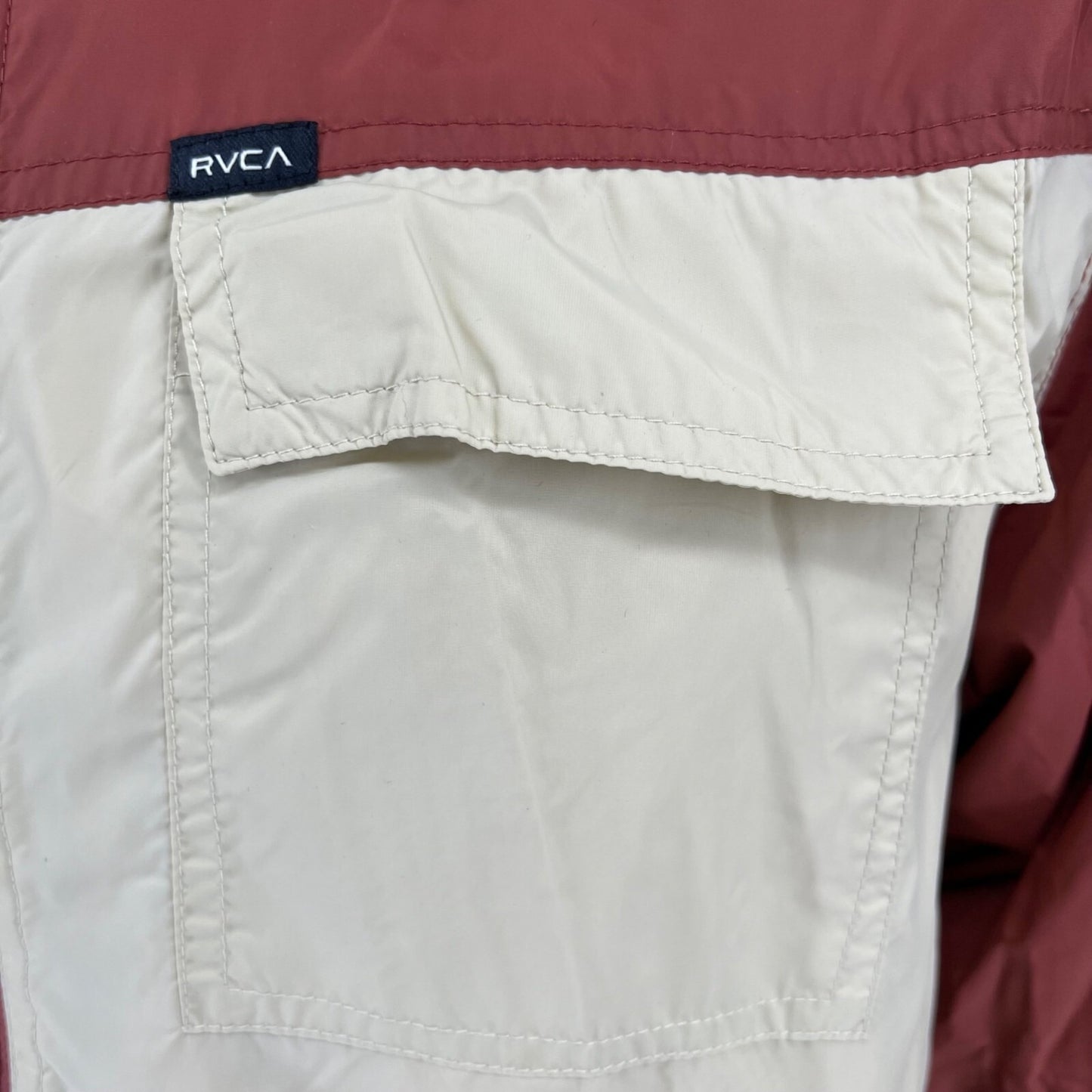 RVCA Men's Two-Tone Red/Cream Polyamide Shell Bay Blocker Windbreaker Jacket -XL