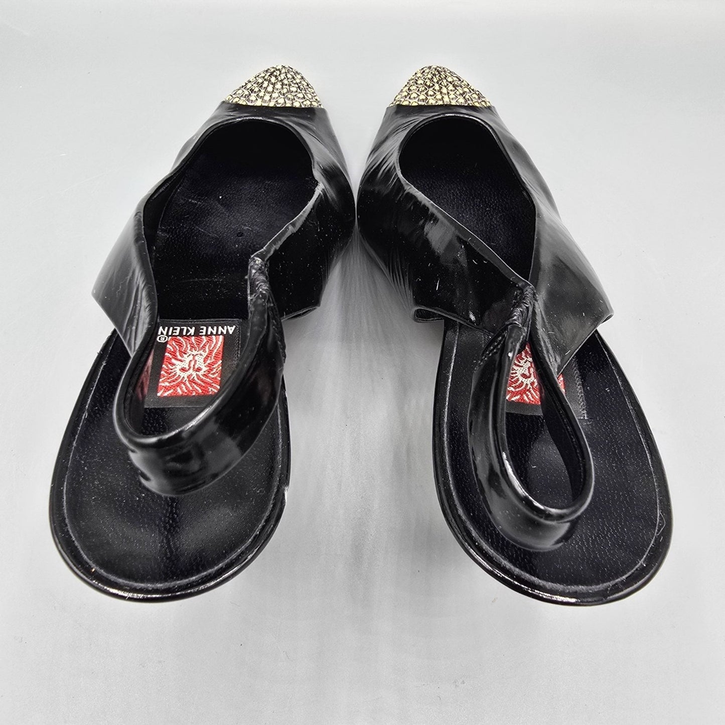 Vintage 1980s Anne Klein Made in Italy Black Patent Cap-Toe Slingback Heels (7M)