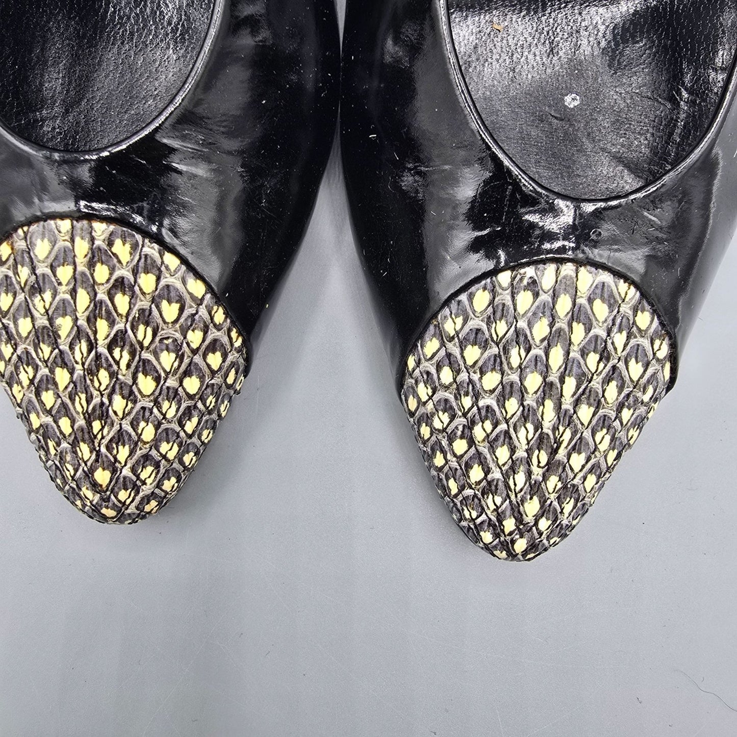 Vintage 1980s Anne Klein Made in Italy Black Patent Cap-Toe Slingback Heels (7M)