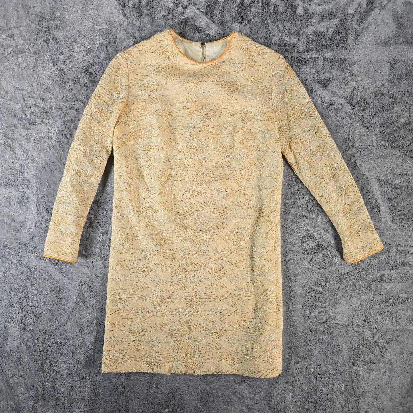 Vintage 1960s Cream Knit Metallic Lace Mod Mini Shift Dress (Small) *Damaged