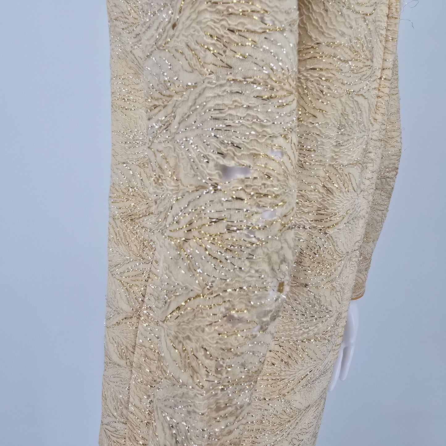 Vintage 1960s Cream Knit Metallic Lace Mod Mini Shift Dress (Small) *Damaged