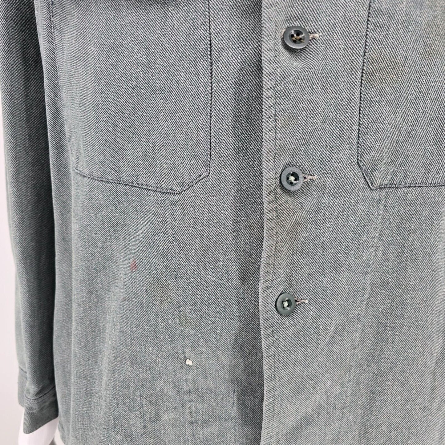 Vintage Distressed Gray Denim Swiss Army Patrol/ Prison Workwear Denim Jacket -L
