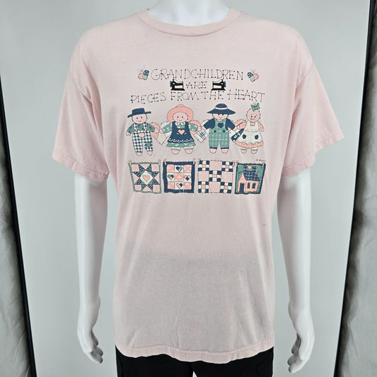 Vintage Y2K "Grandchildren Are Pieces from the Heart" Quilt Graphic T-Shirt (XL)
