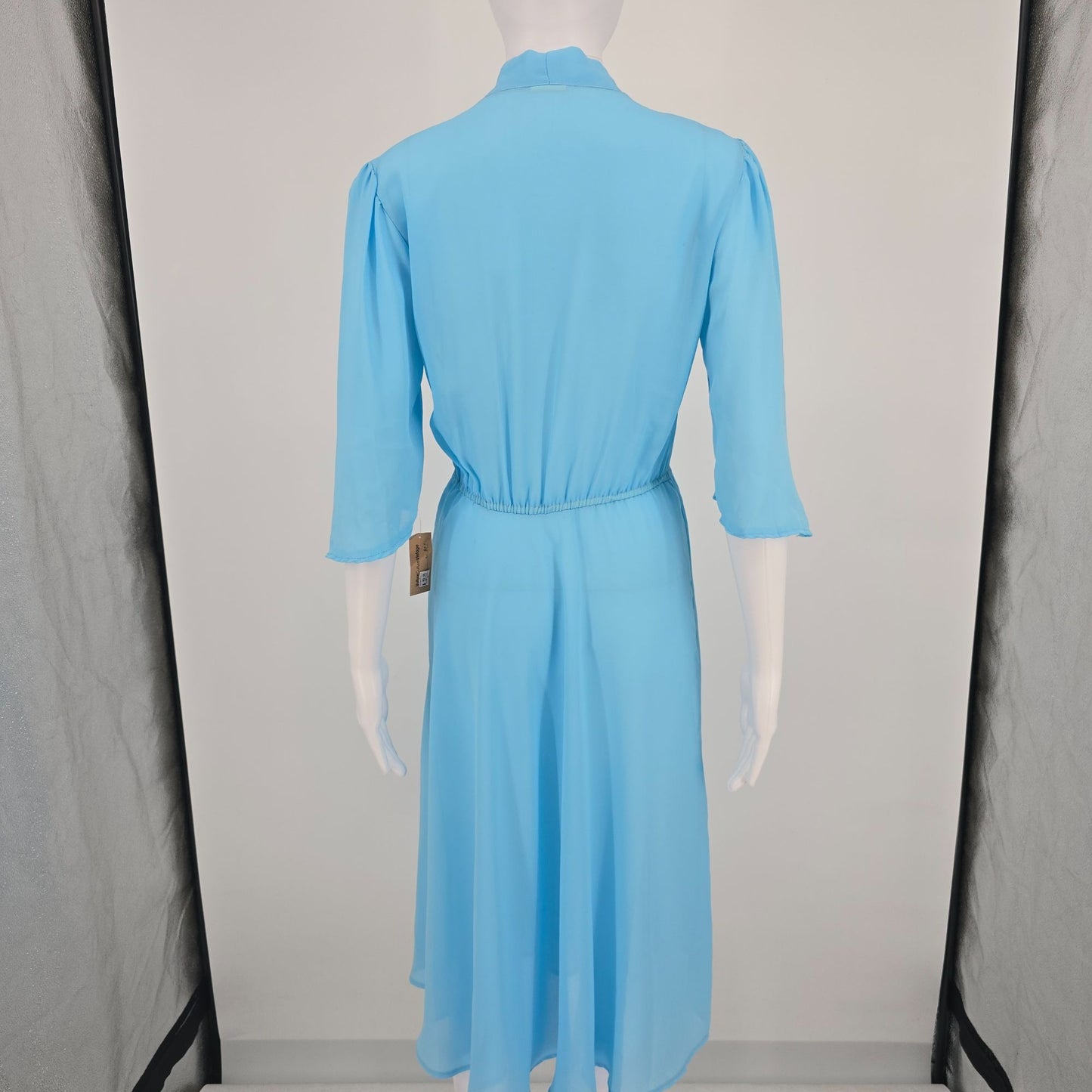 Vintage 1970s Ellen Terri Miami Sky Blue Semi-Sheer Blouson Midi Dress (M)