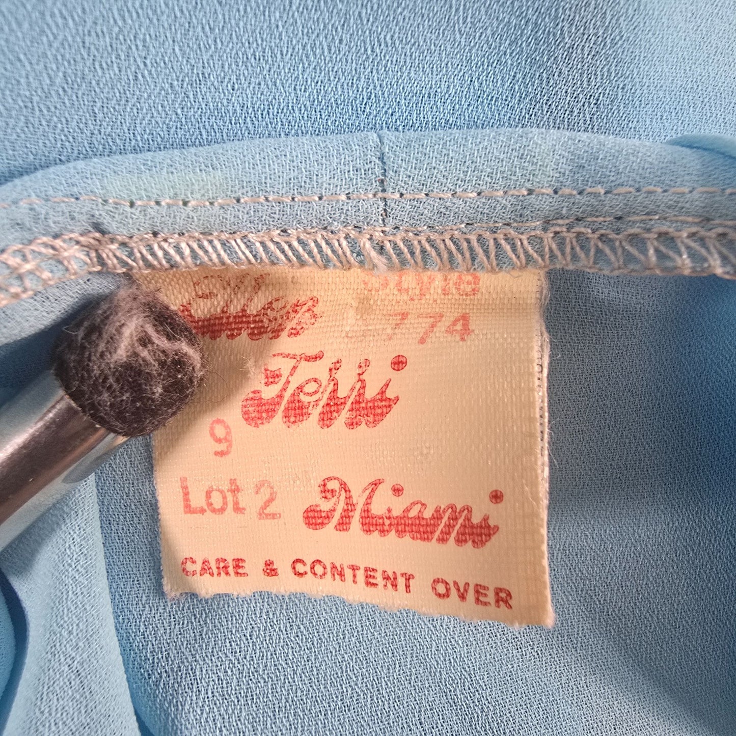 Vintage 1970s Ellen Terri Miami Sky Blue Semi-Sheer Blouson Midi Dress (M)