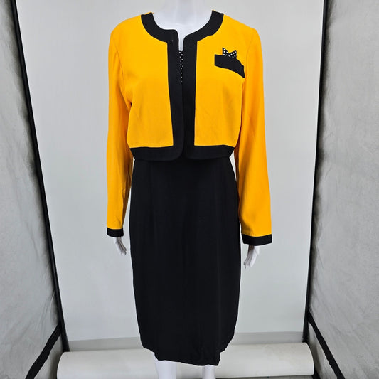 Vintage 1980s Perceptions by Irene B Yellow/Black Faux Two-Piece Dress (8/M)