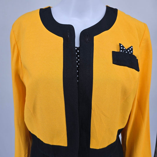 Vintage 1980s Perceptions by Irene B Yellow/Black Faux Two-Piece Dress (8/M)