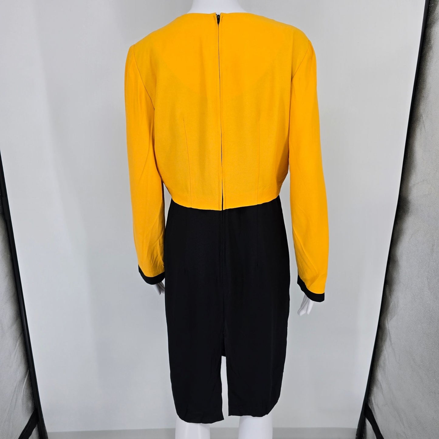 Vintage 1980s Perceptions by Irene B Yellow/Black Faux Two-Piece Dress (8/M)