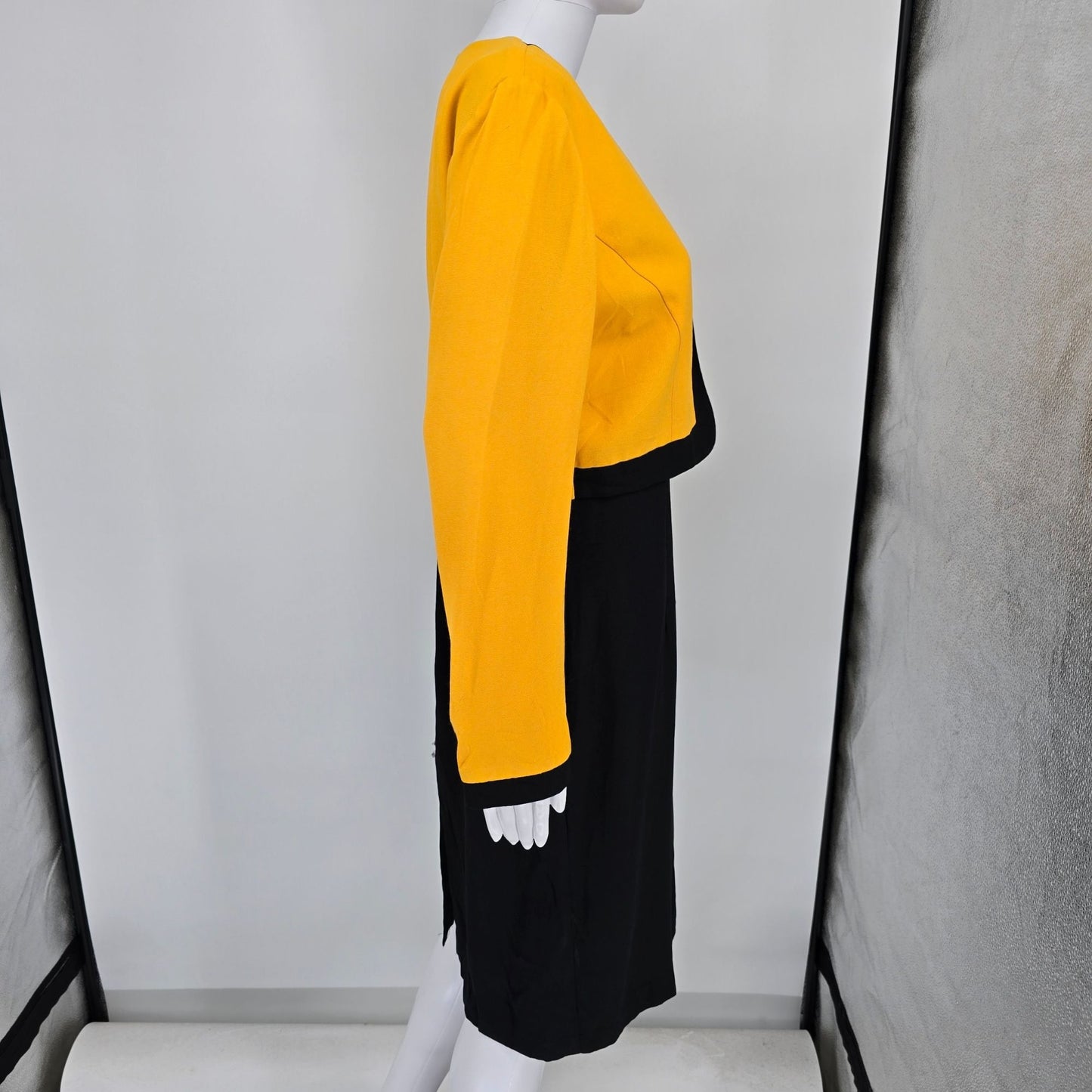 Vintage 1980s Perceptions by Irene B Yellow/Black Faux Two-Piece Dress (8/M)