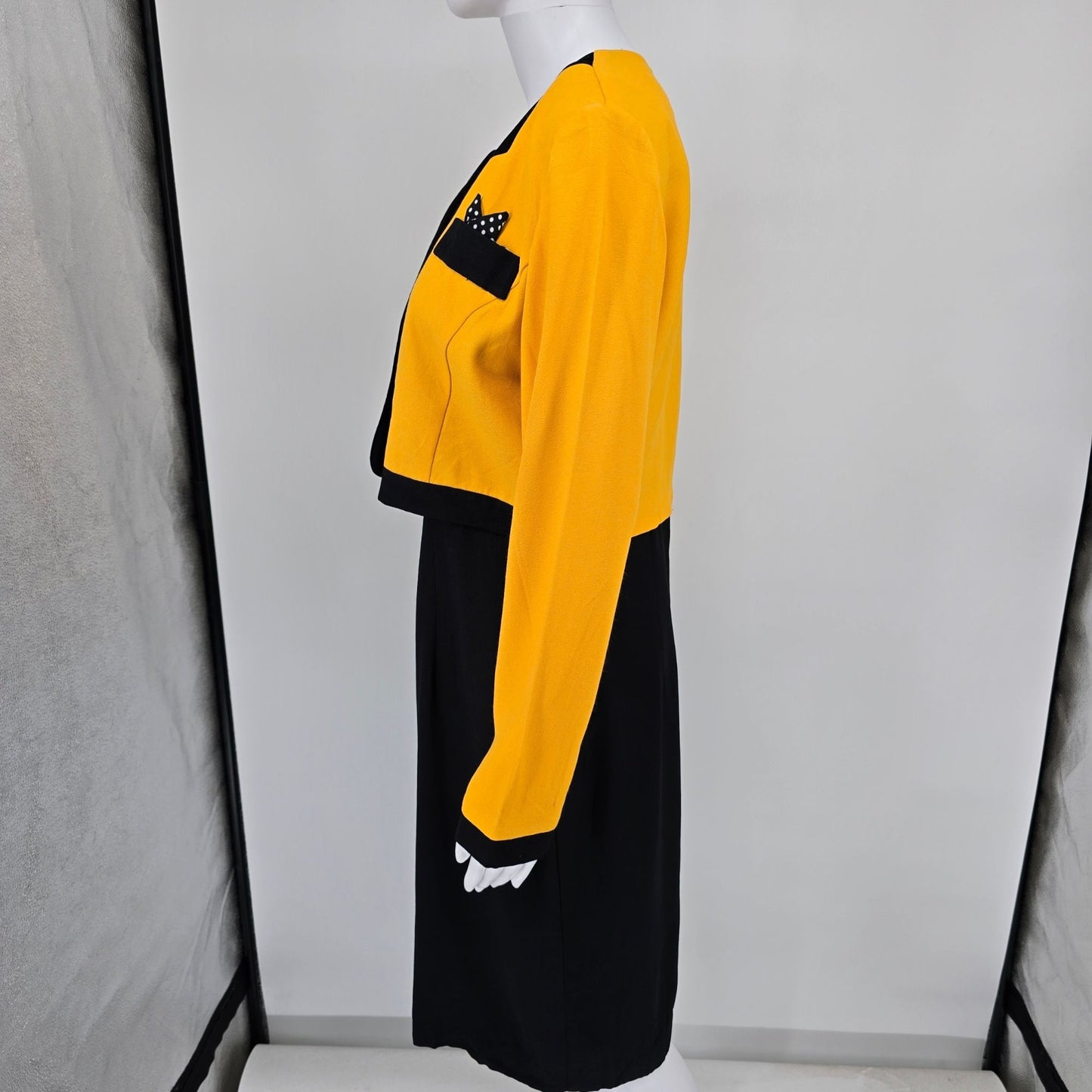 Vintage 1980s Perceptions by Irene B Yellow/Black Faux Two-Piece Dress (8/M)