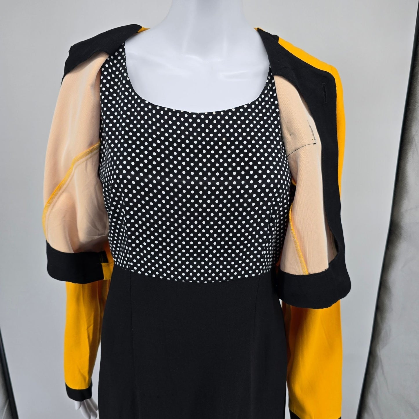 Vintage 1980s Perceptions by Irene B Yellow/Black Faux Two-Piece Dress (8/M)