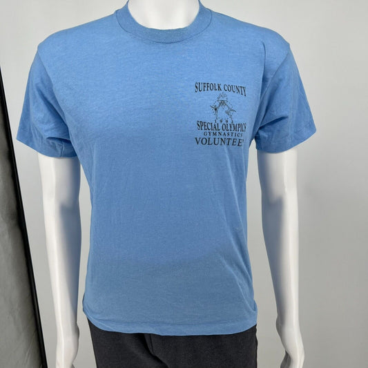 Vintage 1992 Blue Single Stitch Suffolk County Special Olympics T-Shirt (Small)