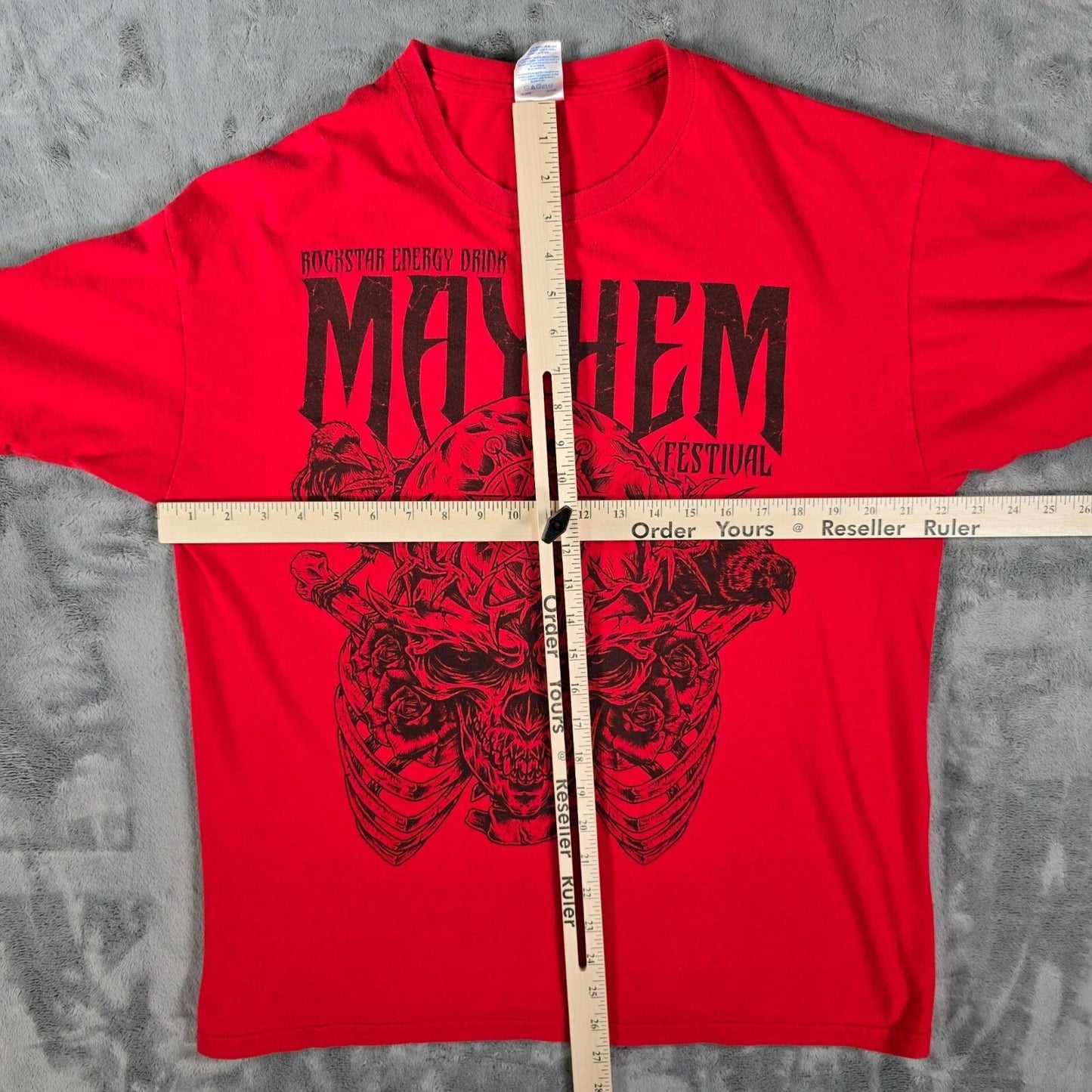 2011 Rockstar Energy Drink Mayhem Festival Heavy Metal Red T-Shirt (L) *FLAW