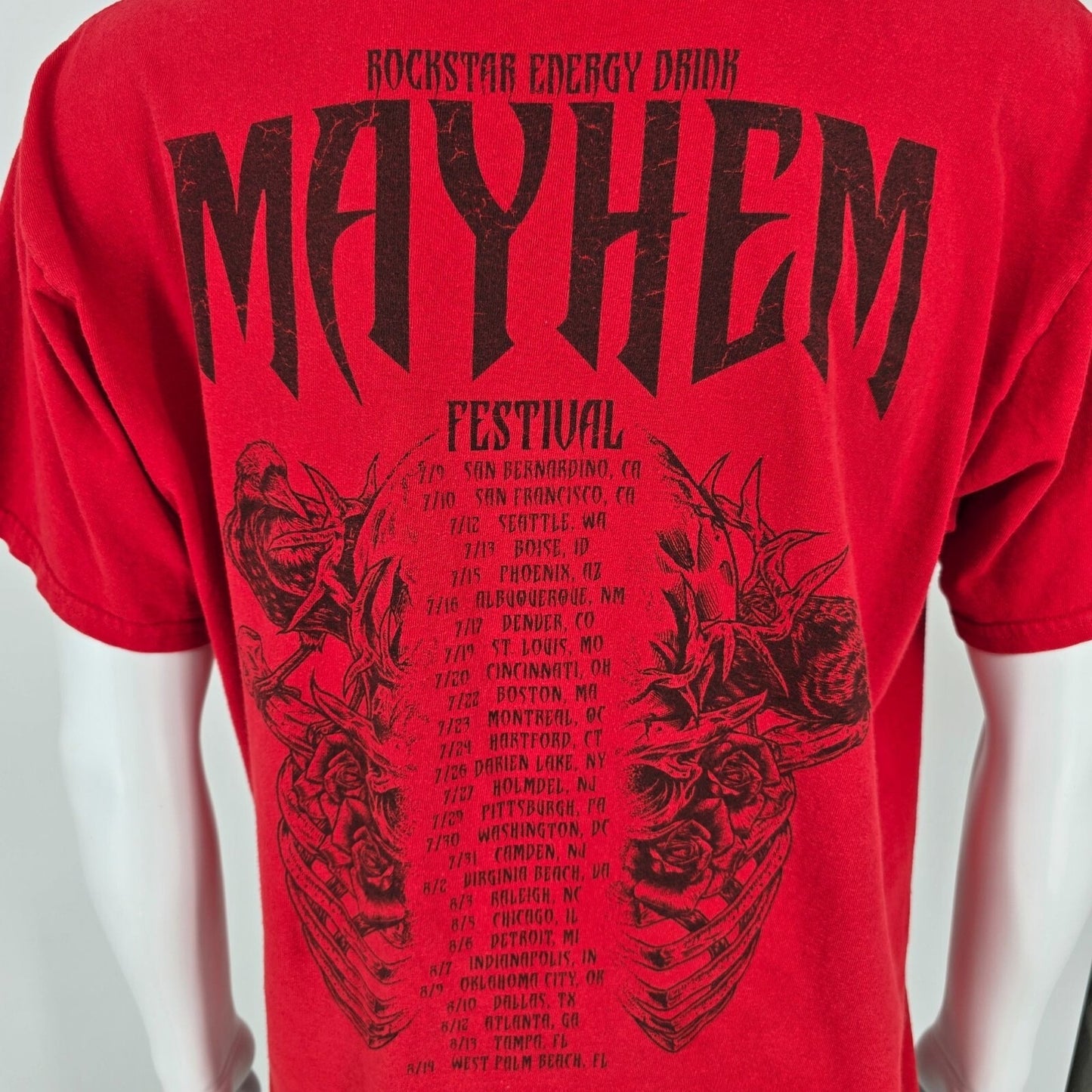 2011 Rockstar Energy Drink Mayhem Festival Heavy Metal Red T-Shirt (L) *FLAW