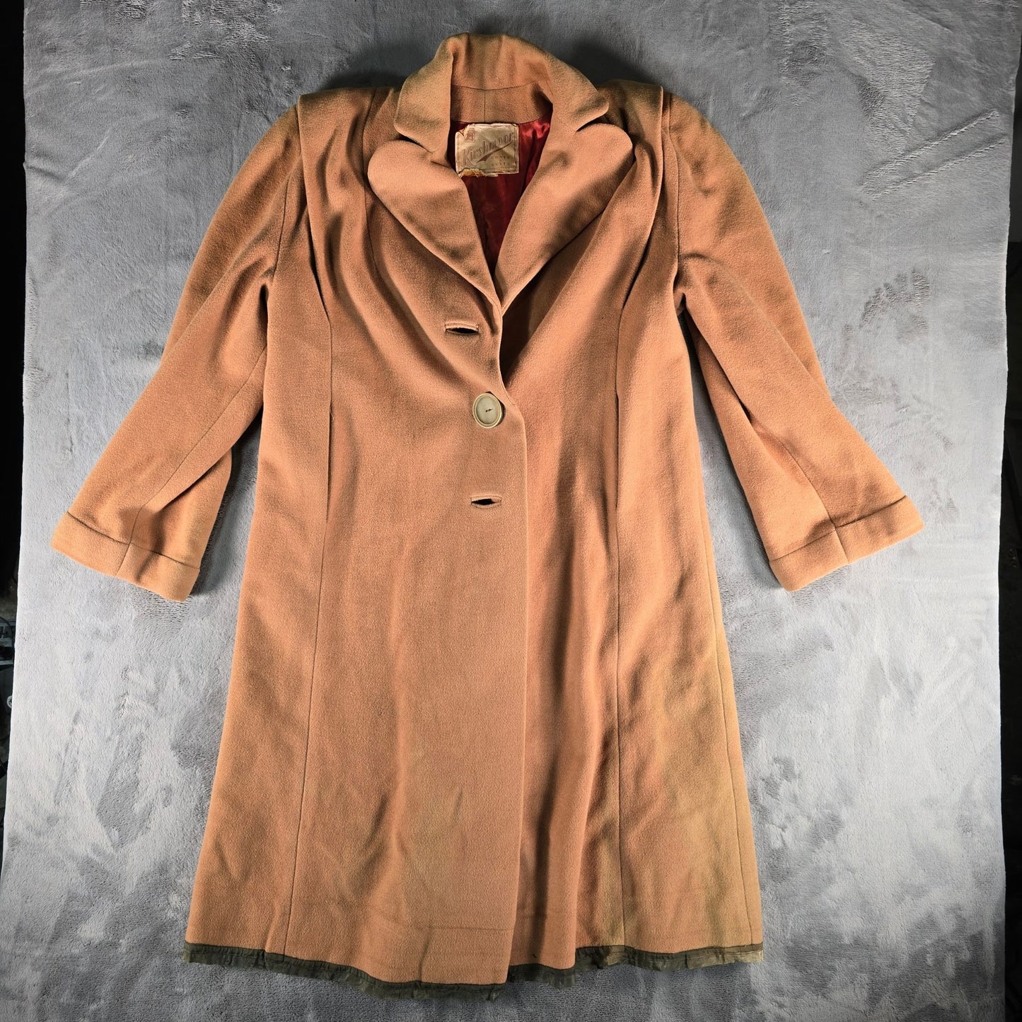 Vintage 1940s Kirshmoor Women's Kirshalpa Wool Tan Long Coat (L/XL) *Flaws