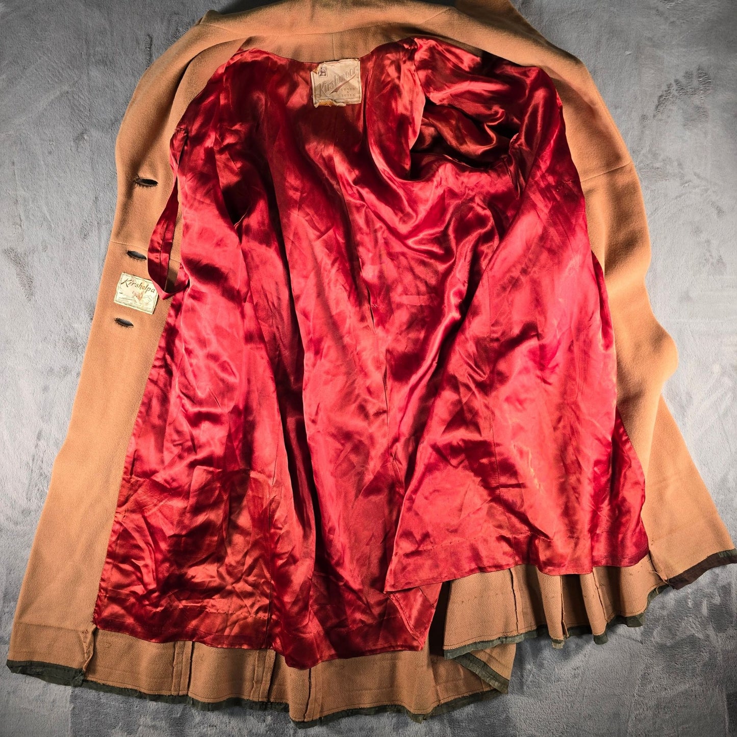 Vintage 1940s Kirshmoor Women's Kirshalpa Wool Tan Long Coat (L/XL) *Flaws